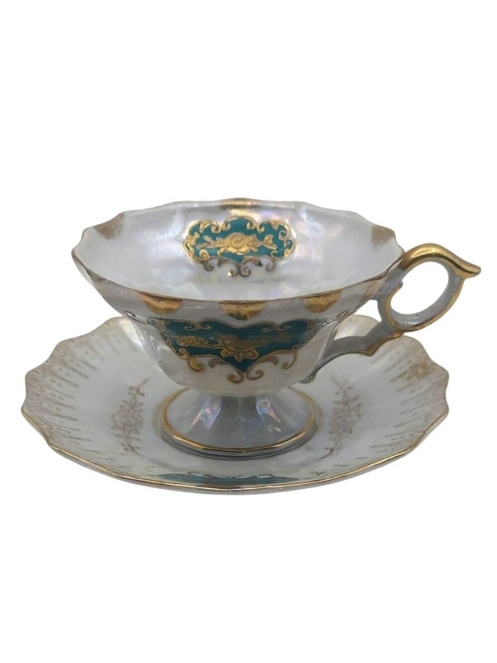 Lefton China Lusterware Tea Cup & Saucer Set Hand Painted Porcelain Japan 20336
